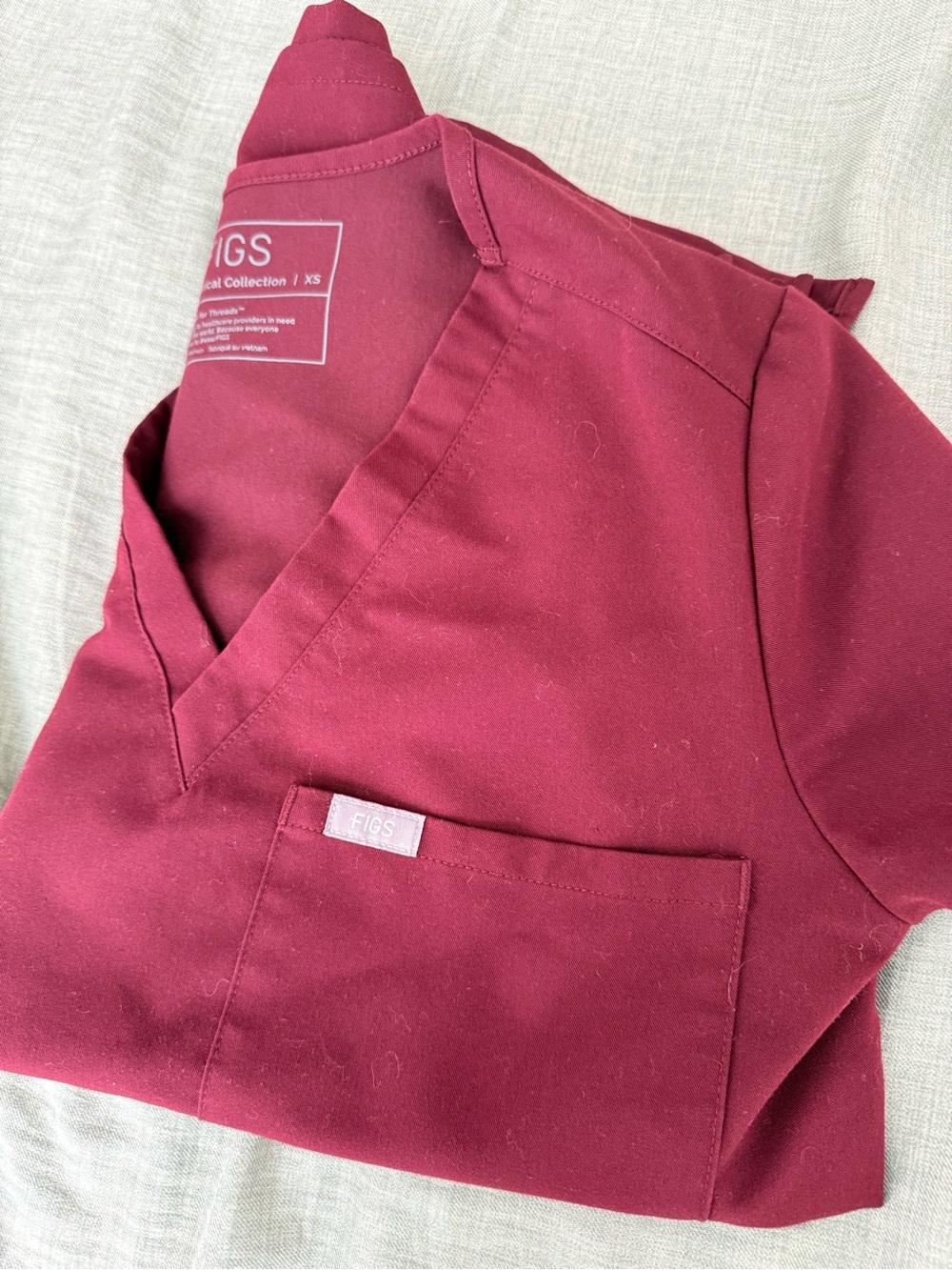 Figs women’s Wine V-neck Scrub Top and Bottoms